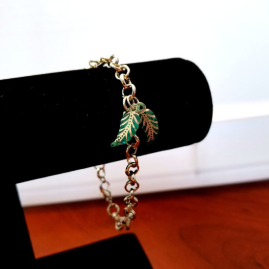 Silver Tone Bracelet with Leaf Charms