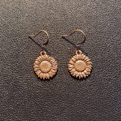 Copper-Plated Pewter Sunflower Earrings